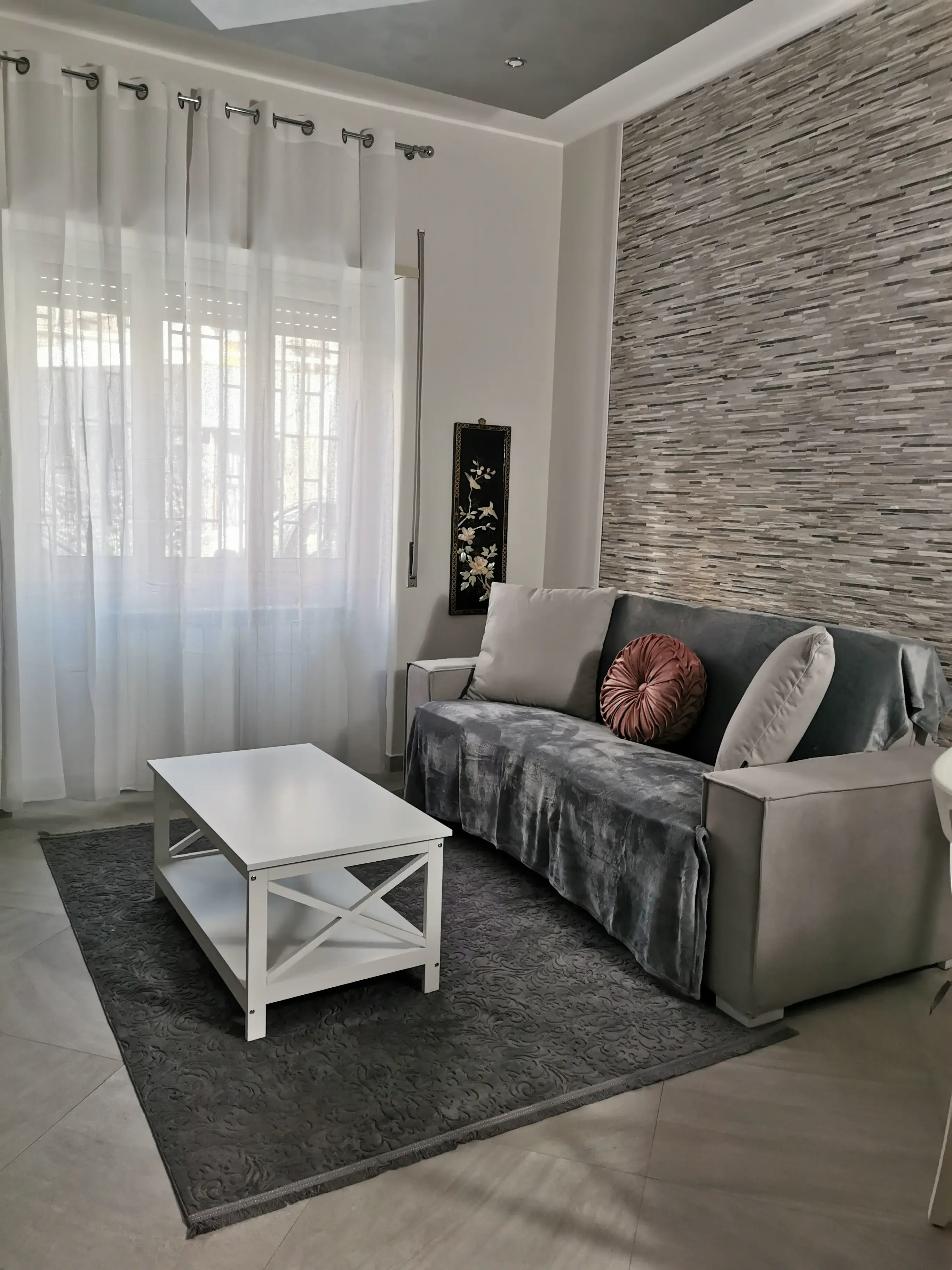 soggiorno con divano letto  tavolino e tv